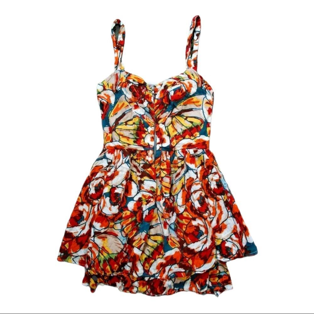 Abstract Bohemian Multicolor Layered Mini Dress sz S